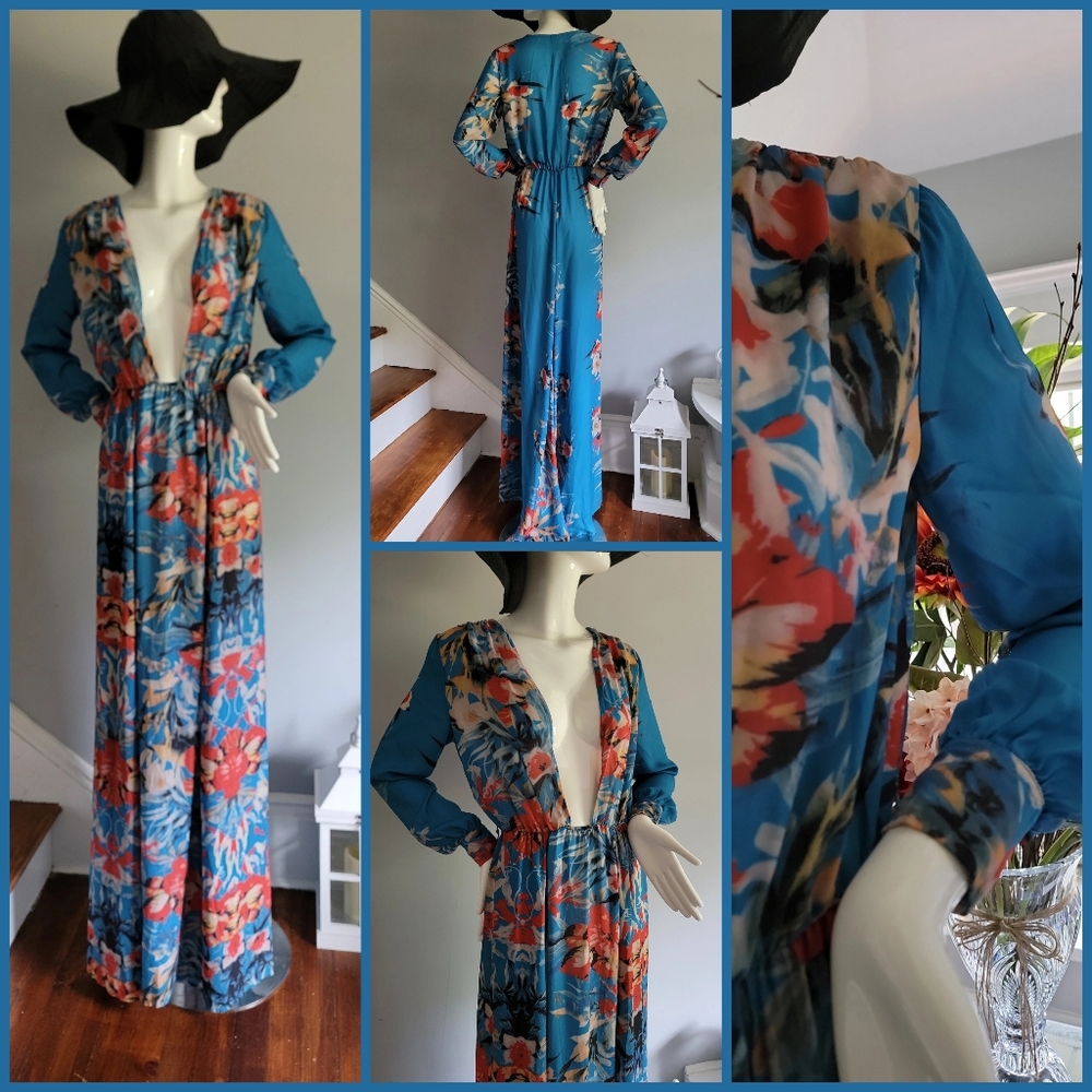 MISSORD Floral Blue Maxi Dress
